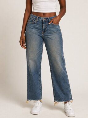 J. Crew Essential Straight Jeans Womens 27 Blue Medium Wash Raw Hem